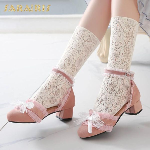 

sarairis 2020 new fashion sweet bowtie mary janes shoes woman pumps female chunky heels ruffles dropship pumps women shoes, Black