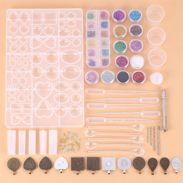

50^107pcs/set diy crystal epoxy glue kit bangle pendant jewelry silicone mold combination with drill