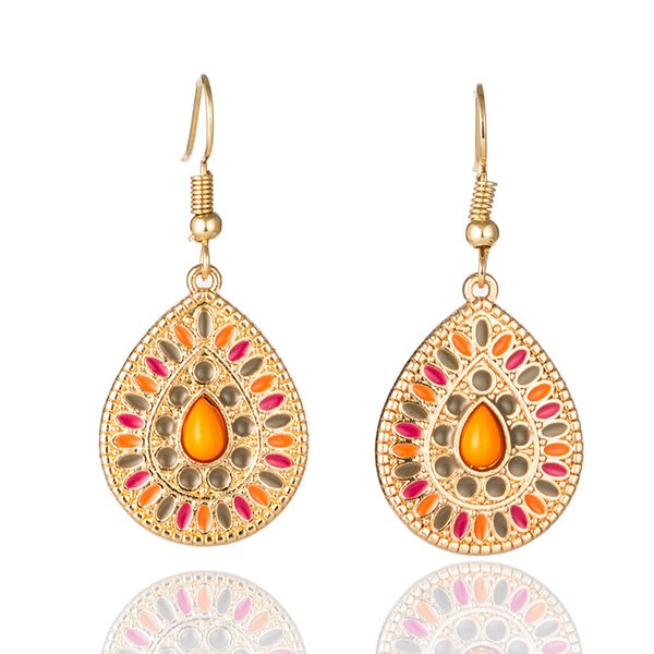 

jiovintage clip on earrings for women ethnic resin multicolor drop oil large bohemia no pierced earrings statement jewelry, Silver
