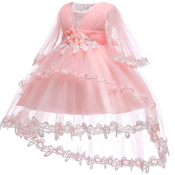 

new infant baby girls dress christmas lace floral baptism dresses for girls 1st year birthday party wedding baby clothes tulle y190516, Red;yellow