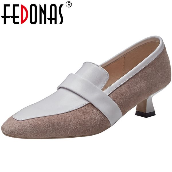 

dress shoes fedonas elegant sweet mixed colors for women genuine leather high heels pumps 2021 est wedding party woman, Black