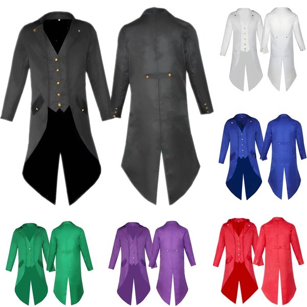 

men's retro tailcoat suit jacket gothic steampunk long jacket victorian frock coat cosplay male single breasted swallow uniform, White;black