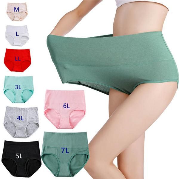 

underwear soft breathable summer female intimates -7xl large size briefs womens underpants solid high waist panties cotton blend, Black;pink