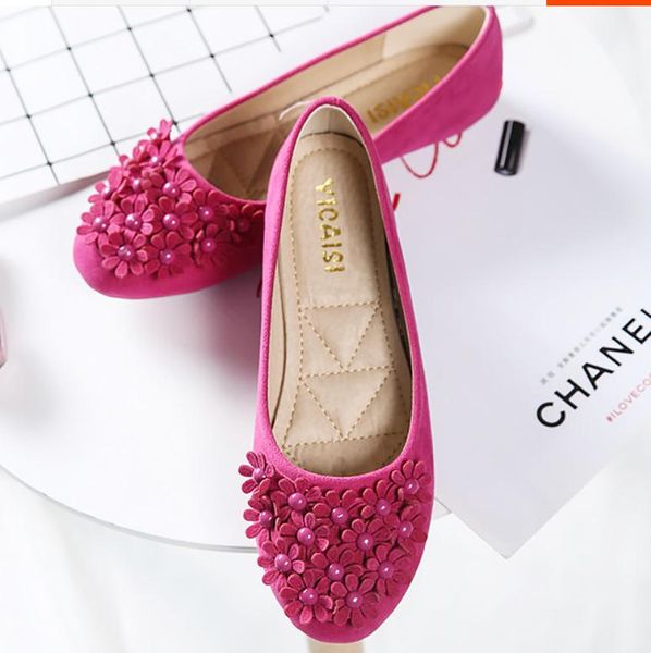 

flower suede women's shoes in spring and autumn flat bottom round head, Black