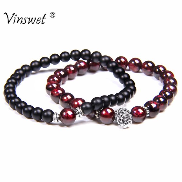 

natural stone bracelet garnet hematite black onyx hametite bracelets for women men wine red beads bracelet jewelry
