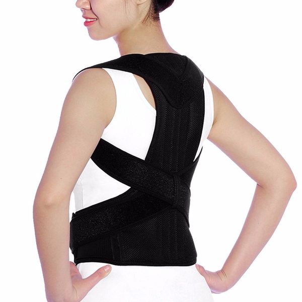 

back posture corrector shoulder lumbar brace spine support belt adjustable corset posture correction belt body health care, Black;blue