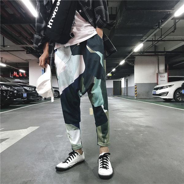 

men's sweatpants19summer new couple nine pants pants youth popular bright color loose hanging green casual men's clothing, Black