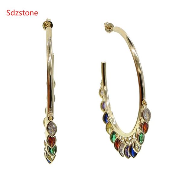 

fashion statement earrings 2020 big 50mm round earrings for women hanging drop cz drop earing modern female jewelry, Golden;silver