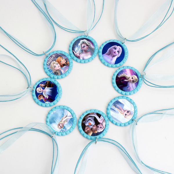 

1pcs cute anna elsa princess ribbon necklace children jewelry kids fashion accessories for girls birthday gifts bn002, Silver