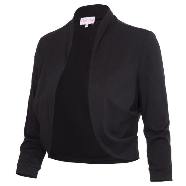 

bolero shrug women casual 3/4 sleeve cropped basic stitch spring short stretchy outerwear womens coats slim outwear jacket fit, Black;brown