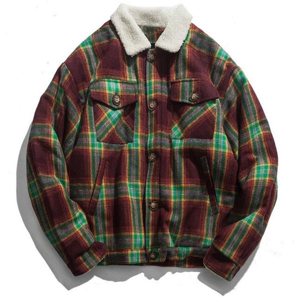 

vintage plaid thick jackets men 2018 winter warm street wear windbreaker harajuku hip hop outwear jacket coat dropshipping, Black;brown