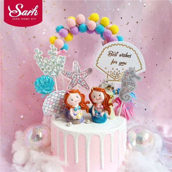 

clearance price conch crown mermaid decoration cake ers children's day happy birthday party for valentine baking love gift