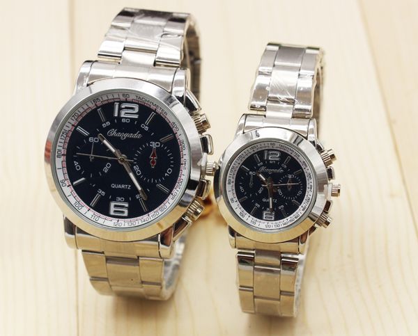 

2016 new watches men women chaoyada fashion casual full steel couples quartz wrist watch waterproof male clock, Slivery;brown