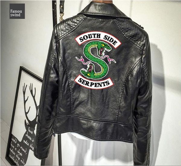 

куртки southside riverdale змеи плиссе punk пальто печати женский кожаный harley локомотив zipper для женщин hip hop streetwear, Black;brown