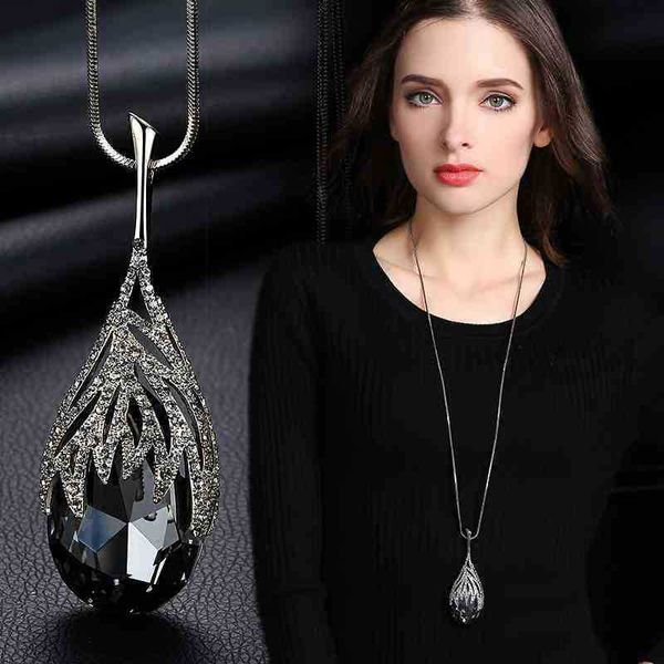 

long chain necklace for women leaf geometric crystal statement necklaces & pendants vintage collares 2019 wedding accessories, Silver
