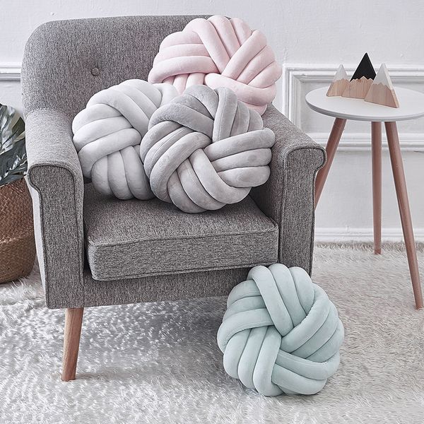 

6 colors plush lovely knot braided cushion ball hand knotted creative chunky pillow home decor brief decor pillow 35x35cm