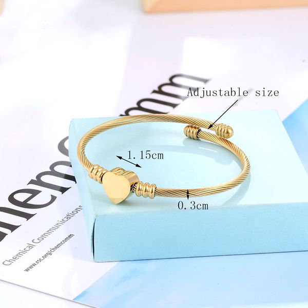 

stainless steel adjustable size women bangle heart charm bracelet armbanden voor vrouwen pulsera para mujer, Black