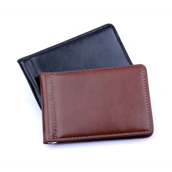 

2018 fashion solid pu leather men money clip wallet male coin zipper purses with designer cash holder card cases billfold bag, Black