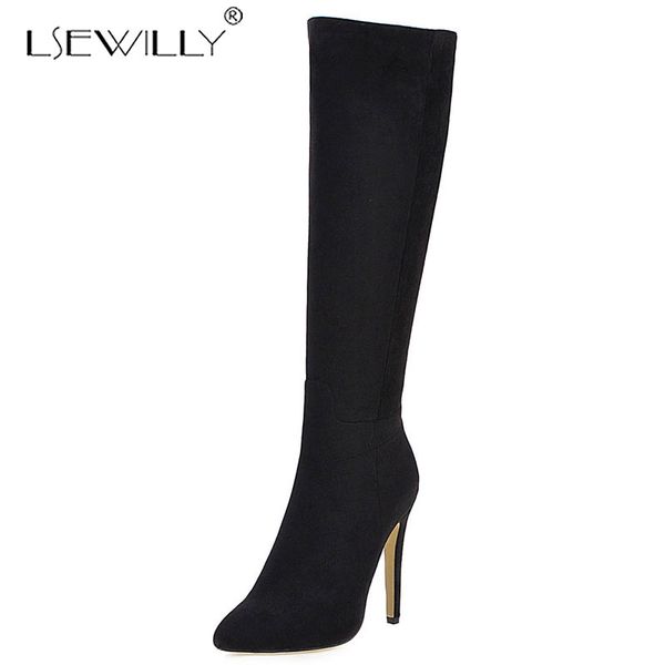 

lsewilly thin high heel knee high boots women thigh boots ladies winter shoes woman stretch fabric long k223, Black