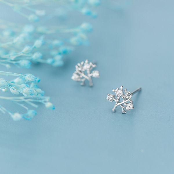 

fashion 925 sterling silver tree leaves huggie stud earrings for women sterling silver jewelry, Golden;silver