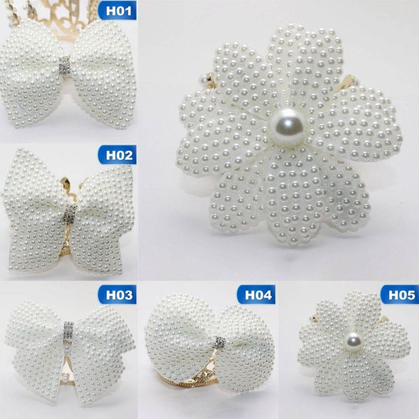 

white pearl hair bows with hair clips for girls kids layers bling rhinestones center bows hairpins accessories, Slivery;white