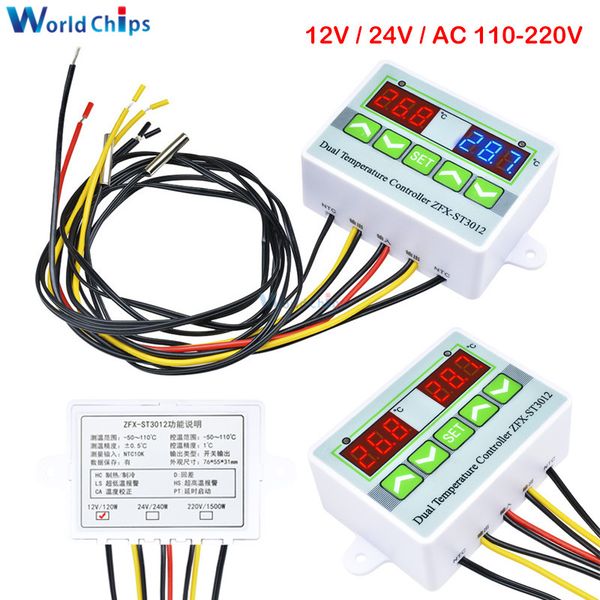 

st3012 ac 12v 24v 110v 220v digital led dual thermometer temperature controller microcomputer regulator sensor control meter