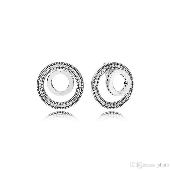 

authentic 925 stering silver earring original box for pandora circle stud earrings women cz diamond earring sets valentine's day gift, Golden;silver