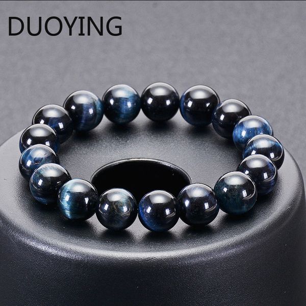 

deep blue tiger eye stone bracelets for men women natural stone bead bracelet yoga healing energy stretch bracelet 6/8/10/12mm, Black