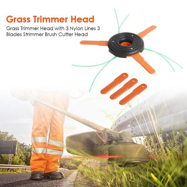 

universal grass trimmer head 3 nylon plastic lines 3 blades strimmer brush cutter head garden tools accessories durable dropship