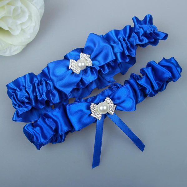 Satin Bridal Royal Blue Bow Hochzeit Bein Strumpfband Set Vintage Strumpfbande