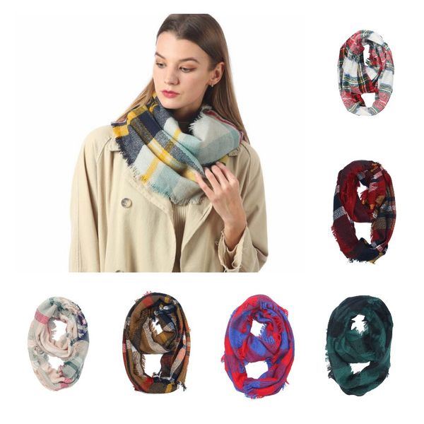 

infinity ring wrap scarf colors grid plaid loop neckchief 30 shawl knitting striped headscarf women scarf ljjo7151 faimn, White;black
