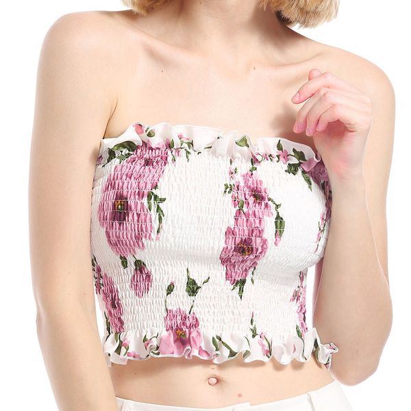 

2019 summer new style fashion women off shoulder elastic tube bra blouse strapless bandeau crop shirt #, White