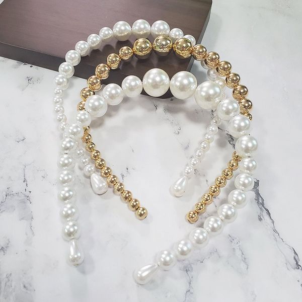 

big gold white pearl hairband headband hair accessories