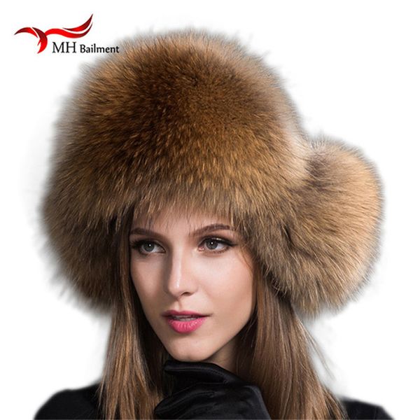 

россия hot item мода зима raccoonbomber fox fur hat ушанка для женщин толстого и теплая зима cap y200110, Blue;gray