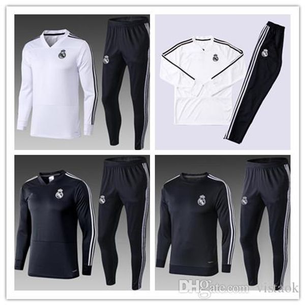 

2018 2019 real madrid tracksuit men's ronaldo james soccer chandal 18/19 football tracksuit training suit skinny pants sportswear, Black