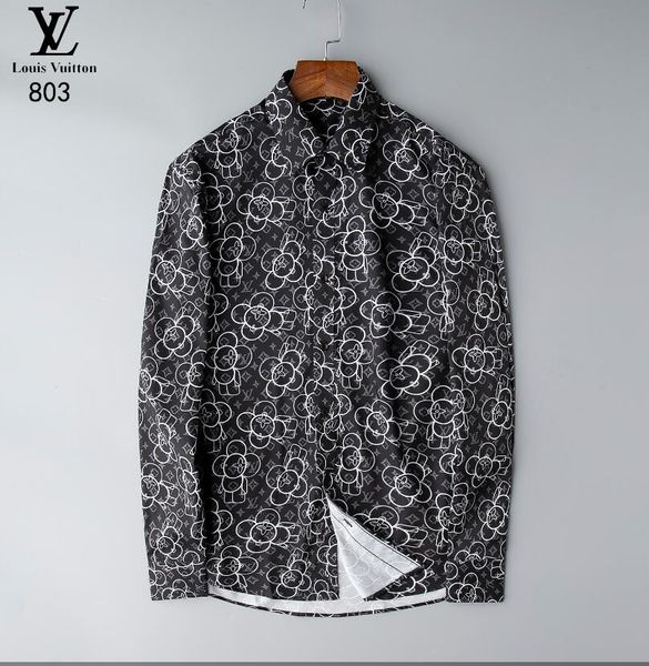 

2020 осень зима с длинным рукавом повседневные рубашки прокатки воротник мужчины печатных платье рубашка цвет печати slim fit медуза шелковы, White;black