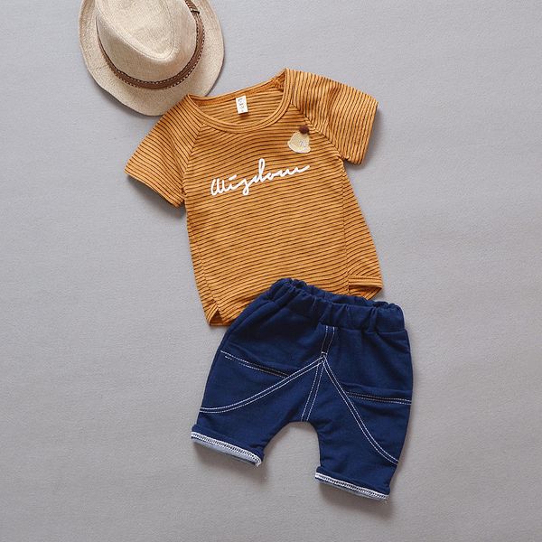 

baby boy clothes set summer stripe fashion baby clothes set 2pcs fashion boy t-shirt summer beach denim shorts t-shirt + denim shorts, White