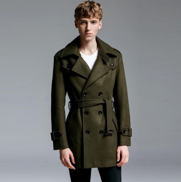 

autumn winter casual woolen coat men trench coats long sleeves overcoat mens cashmere coat casaco masculino england rmy green, Black