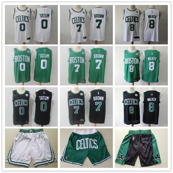 

mens boston celtics throwback jerseys kemba 8 walker jaylen 7 brown jayson 0 tatum basketball shorts basketball jersey black green, Black;red
