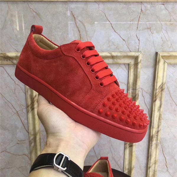 

new designer shoes studded spikes flats shoe red bottoms shoes mens womens party lovers genuine leather sneakers, Black