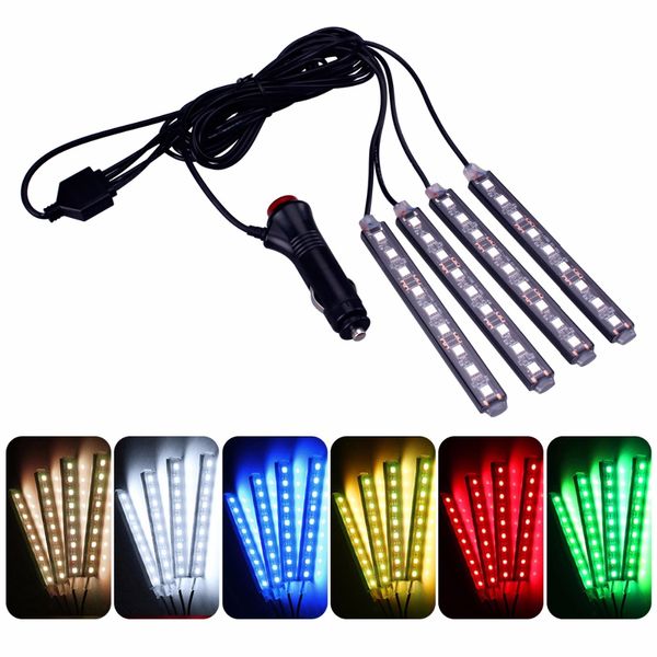 

4pcs rgb led strip car light 9led strip lights car styling decorative atmosphere lamps underfoot interior light 7 colors