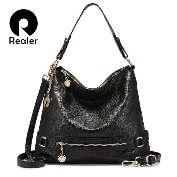 

realer women handbag ladies genuine leather messenger bag women's big shoulder crossbody bag female large tote bag zipper y190620