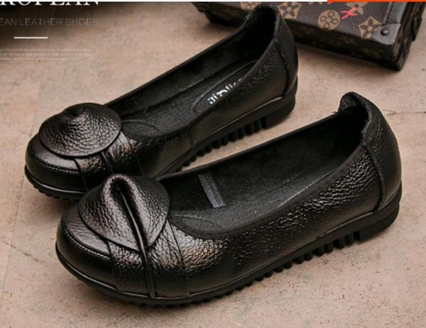 

2019 women's shoes in spring and autumn with new style flat bottom round head bowknot anti-skid of soft bottom mother shoes@2701, Black