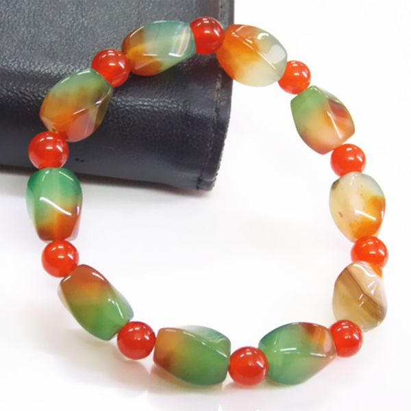 

fyjs unique handmade weave geometric peacock agates beads elastic bracelet for women jewelry, Black