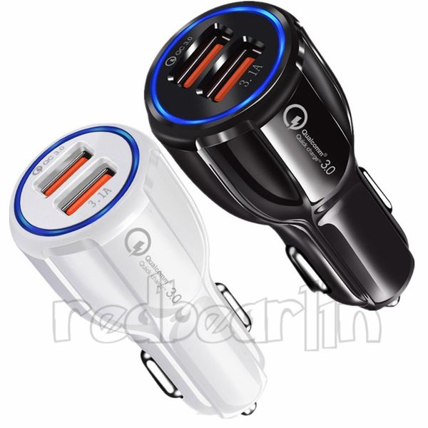 

qc 3.0 dual usb port car charger high speed quick charging car chargers 3.1a adapter for iphone 5 6 7 8 x samsung s8 s10 htc android phone