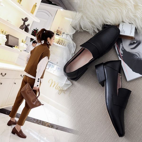 

dame loafers genuine leather shoes woman 2020 style shoes, Black