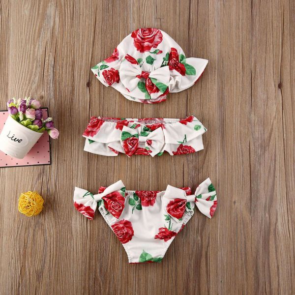 

0-24 months newborn girls swimsuits 3pcs set summer bikini 2020 girls red blue floral print swimsuit swimming suit