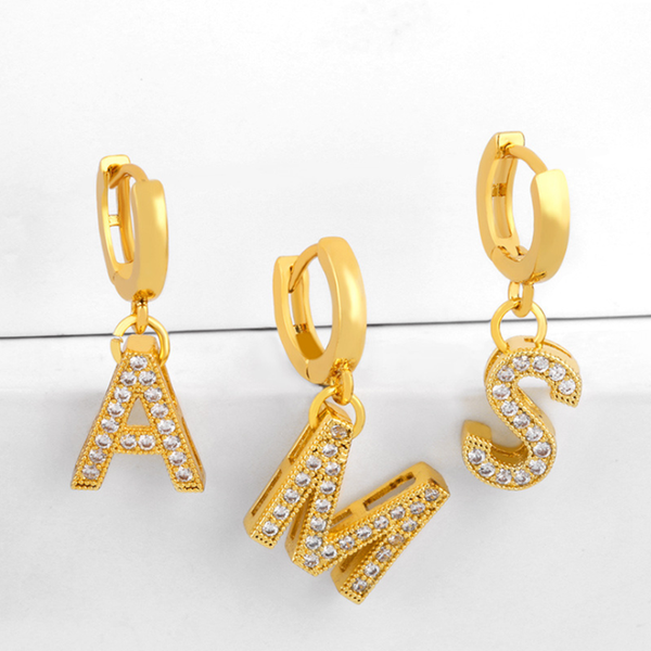 

2020 new fashion 26 english letter cz earrings creative gift for women alphabet cubic zirconia gold ear buckle earrings jewelry, Silver