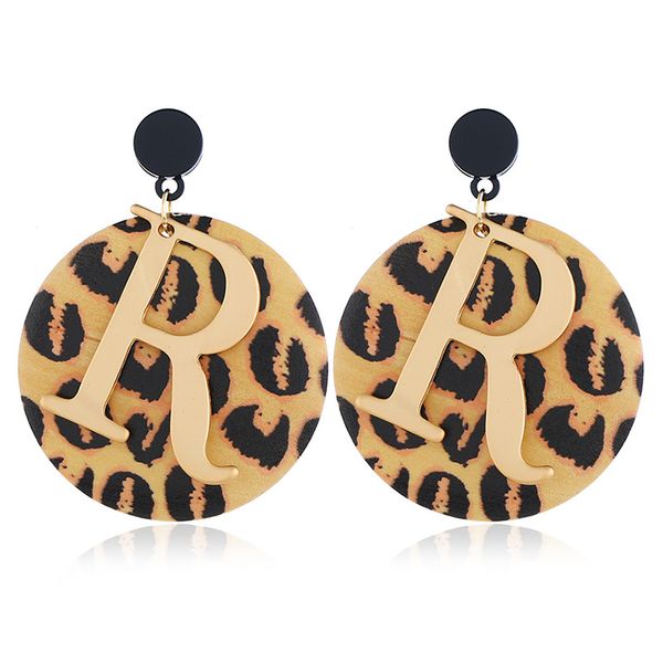 

fashionable hollow-out trend letter earrings with leopard earrings in european and american geometry, Golden