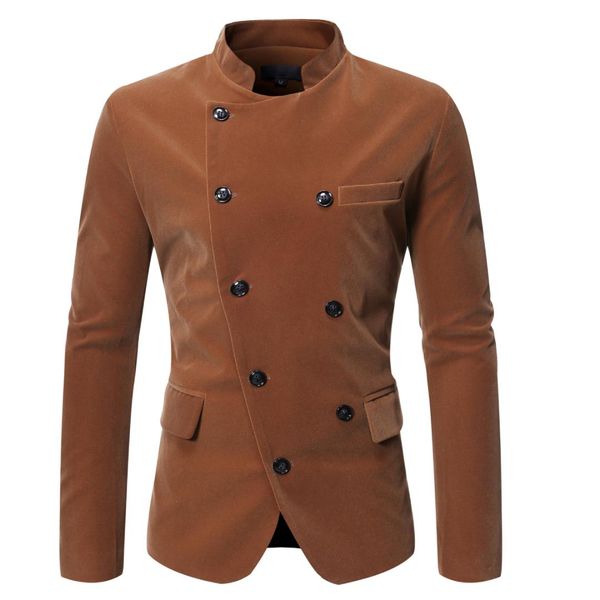 

mens slim fit blazer fashion double breasted stand collar suit jacket male blazers mens coat business wedding plus size m to 3xl, White;black